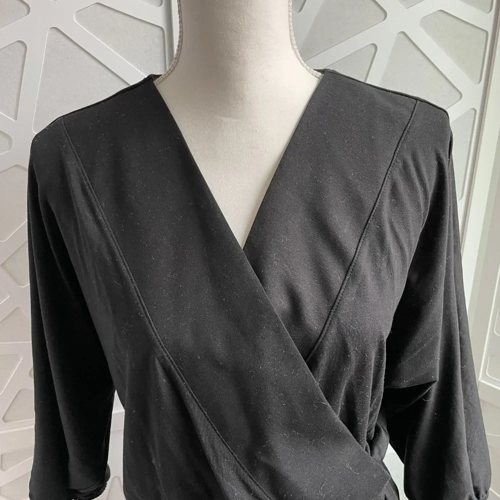 Garnet Hill Batwing Faux Wrap Knit Midi Dress Black Sz M Medium - Picture 5 of 12